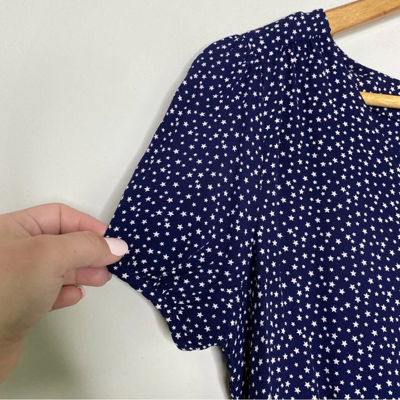 J. Crew Navy Blue White Star Print Peplum Button Front Top Size 00 - Picture 6 of 11